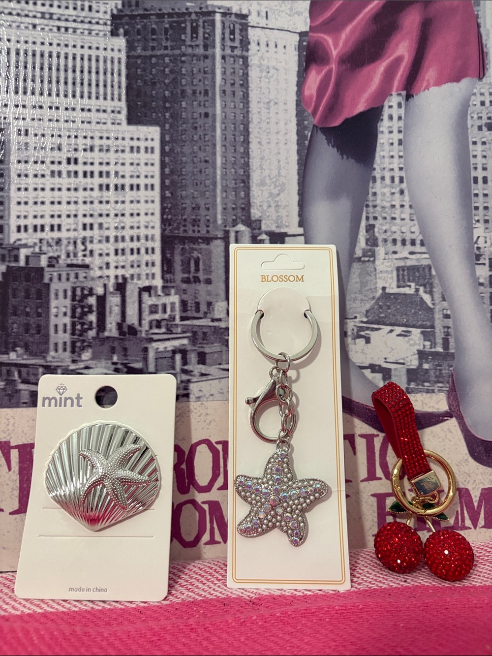 Starfish Keychain, cherries keychain starfish hair tie New